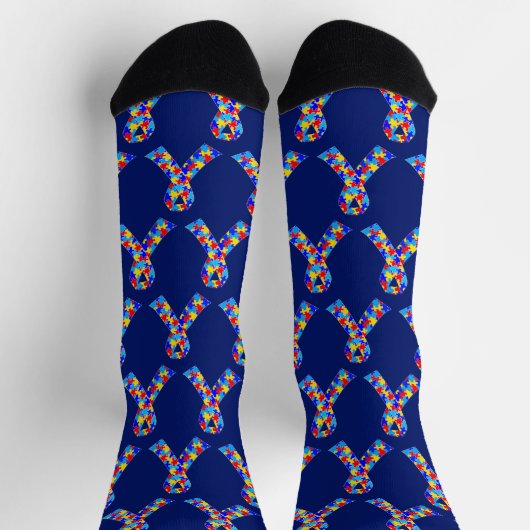 Cute Autism Awareness Ribbon Royal Blue Pattern Sokken (Top)