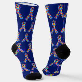 Cute Autism Awareness Ribbon Royal Blue Pattern Sokken
