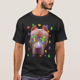 Cute Autism Pitbull Dog Puzzle Sunbril Pet Owner T-shirt