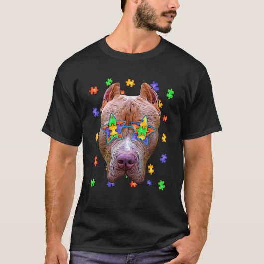 Cute Autism Pitbull Dog Puzzle Sunbril Pet Owner T-shirt (Voorkant)