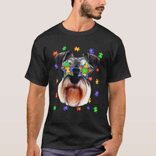 Cute Autism Schnauzer Dog Puzzle Sunbril Pet Ow T-shirt (Voorkant)