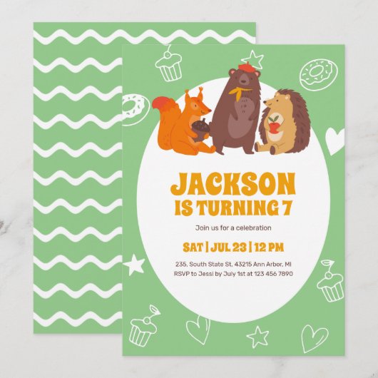 Cute Autumn Animals Beer Squirrel Kinderen Birthda Kaart (Voorkant / Achterkant)