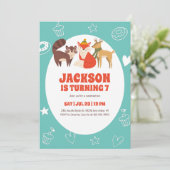 Cute Autumn Animals Fox Deer Racoon Kinderen Birth Kaart (Staand voorkant)