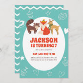 Cute Autumn Animals Fox Deer Racoon Kinderen Birth Kaart (Voorkant / Achterkant)