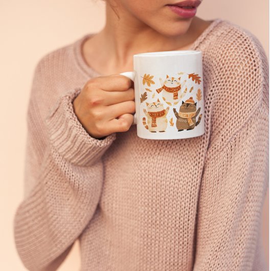 Cute Autumn Cats Mug Cozy Gift Idea Koffiemok
