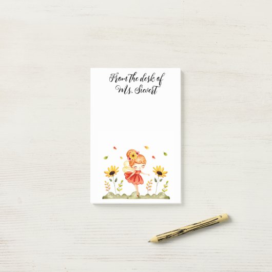 Cute Autumn Fairy and Sunflower Post-it® Notes (Op bureau)