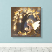 Cute Autumn Fairy with Glowing Flowers Canvas Afdruk (Insitu (Houten vloer))