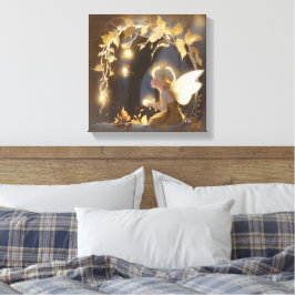 Cute Autumn Fairy with Glowing Flowers Canvas Afdruk