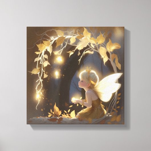 Cute Autumn Fairy with Glowing Flowers Canvas Afdruk (Voorkant)