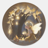 Cute Autumn Fairy with Glowing Flowers Ronde Sticker (Voorkant)
