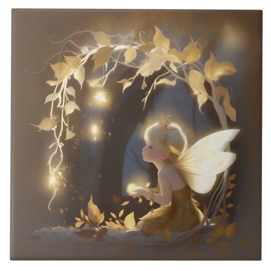 Cute Autumn Fairy with Glowing Flowers Tegeltje (Voorkant)