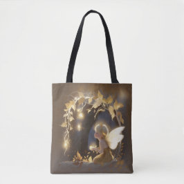 Cute Autumn Fairy with Glowing Flowers Tote Bag