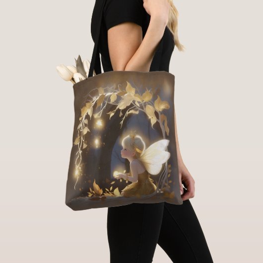 Cute Autumn Fairy with Glowing Flowers Tote Bag (Dichtbij)