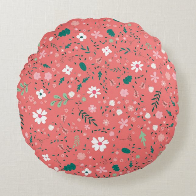 Cute Autumn Flowers Illustration Floral Pattern Rond Kussen (Voorkant)