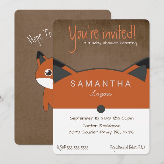 Cute Autumn Fox Baby shower Invitation Kaart (Voorkant / Achterkant)