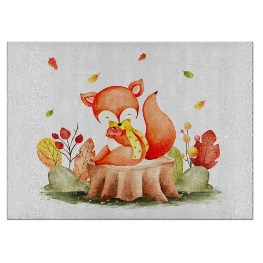 Cute Autumn Fox Cutting Board Snijplank (Voorkant)