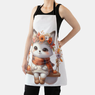 Cute Autumn Fox Kawaii Floral Cottagecore Apron Schort