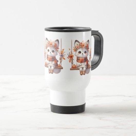 Cute Autumn Fox Kawaii Travel Mug Reisbeker (Voorkant rechts)