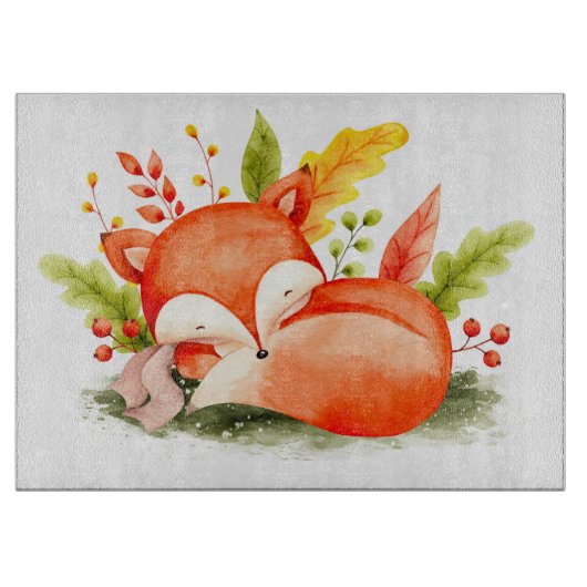 Cute Autumn Fox Snijplank (Voorkant)