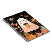 Cute Autumn Ghost with Pumpkin Coffee – Cozy Fall  Notitieboek (Rechterzijde)