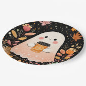 Cute Autumn Ghost with Pumpkin Coffee – Cozy Fall  Papieren Bordje (Gekanteld)
