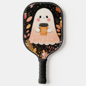 Cute Autumn Ghost with Pumpkin Coffee – Cozy Fall  Pickleball Paddle (Achterkant)