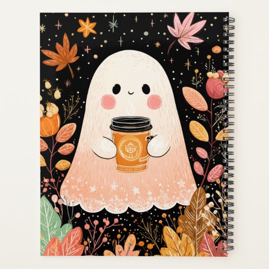 Cute Autumn Ghost with Pumpkin Coffee – Cozy Fall  Planner (Achterkant)