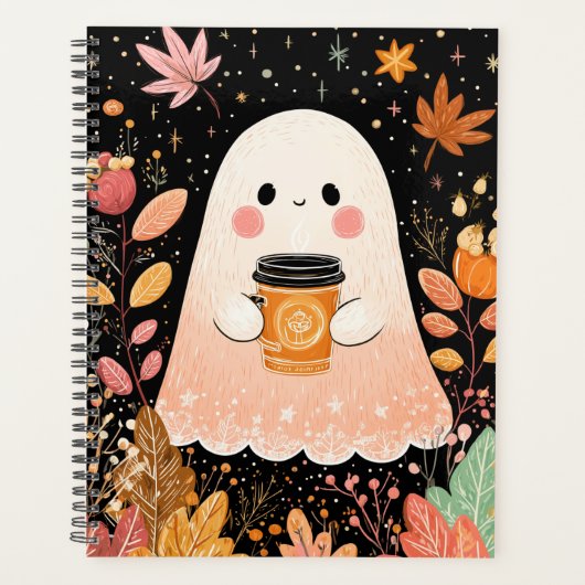 Cute Autumn Ghost with Pumpkin Coffee – Cozy Fall  Planner (Voorkant)