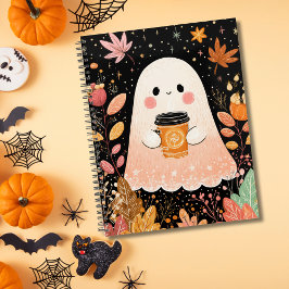 Cute Autumn Ghost with Pumpkin Coffee – Cozy Fall  Planner