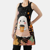 Cute Autumn Ghost with Pumpkin Coffee – Cozy Fall  Schort (Insitu)