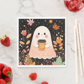 Cute Autumn Ghost with Pumpkin Coffee – Cozy Fall  Servet (Insitu)