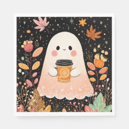 Cute Autumn Ghost with Pumpkin Coffee – Cozy Fall  Servet