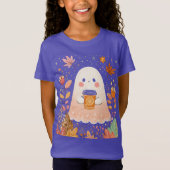 Cute Autumn Ghost with Pumpkin Coffee – Cozy Fall  T-shirt (Voorkant)