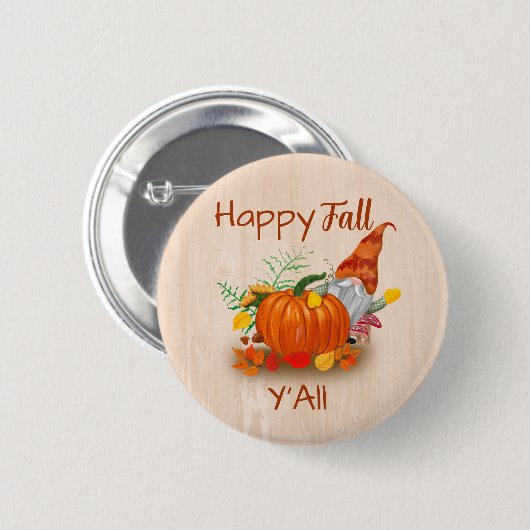 Cute Autumn Gnome in Pumpkin Patch Ronde Button 5,7 Cm (Voorkant /achterkant)