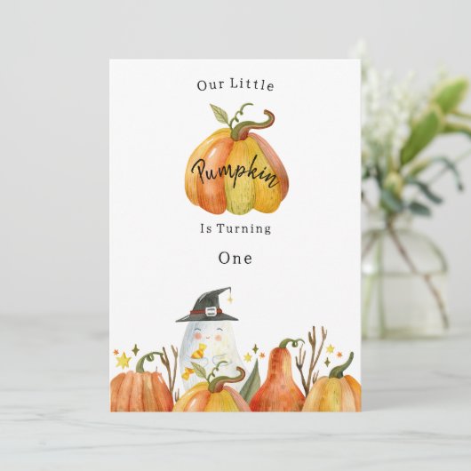 Cute Autumn Halloween Pumpkin Birthday Invitation Kaart (Staand voorkant)