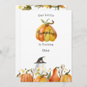 Cute Autumn Halloween Pumpkin Birthday Invitation Kaart (Voorkant / Achterkant)