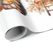 Cute Autumn Hedgehog with Harvest Ladder Illustrat Cadeaupapier (Rol Hoek)