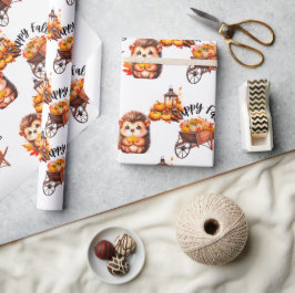 Cute Autumn Hedgehog with Harvest Ladder Illustrat Cadeaupapier