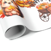 Cute Autumn Hedgehog with Harvest Ladder Illustrat Cadeaupapier (Rol Hoek)