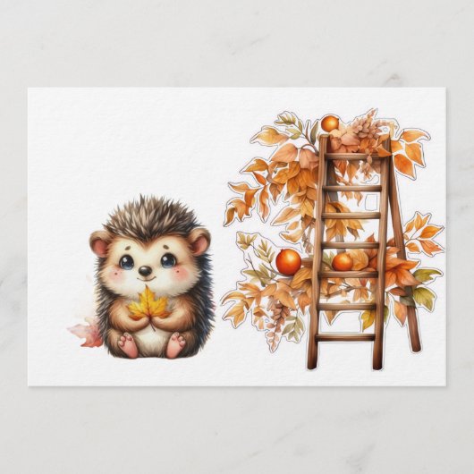 Cute Autumn Hedgehog with Harvest Ladder Illustrat Kaart (Voorkant)