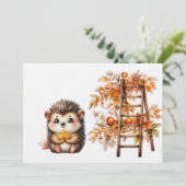 Cute Autumn Hedgehog with Harvest Ladder Illustrat Kaart (Staand voorkant)