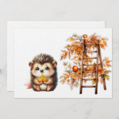 Cute Autumn Hedgehog with Harvest Ladder Illustrat Kaart (Voorkant / Achterkant)