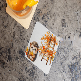Cute Autumn Hedgehog with Harvest Ladder Illustrat Kartonnen Onderzetters