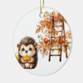 Cute Autumn Hedgehog with Harvest Ladder Illustrat Keramisch Ornament (Links)