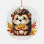Cute Autumn Hedgehog with Harvest Ladder Illustrat Keramisch Ornament (Achterkant)