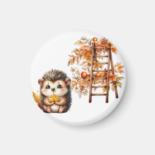 Cute Autumn Hedgehog with Harvest Ladder Illustrat Magneet (Voorkant)