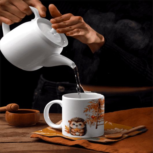 Cute Autumn Hedgehog with Harvest Ladder Illustrat Mok