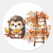 Cute Autumn Hedgehog with Harvest Ladder Illustrat Ronde Sticker (Voorkant)