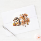 Cute Autumn Hedgehog with Harvest Ladder Illustrat Ronde Sticker (Envelop)