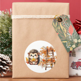 Cute Autumn Hedgehog with Harvest Ladder Illustrat Ronde Sticker
